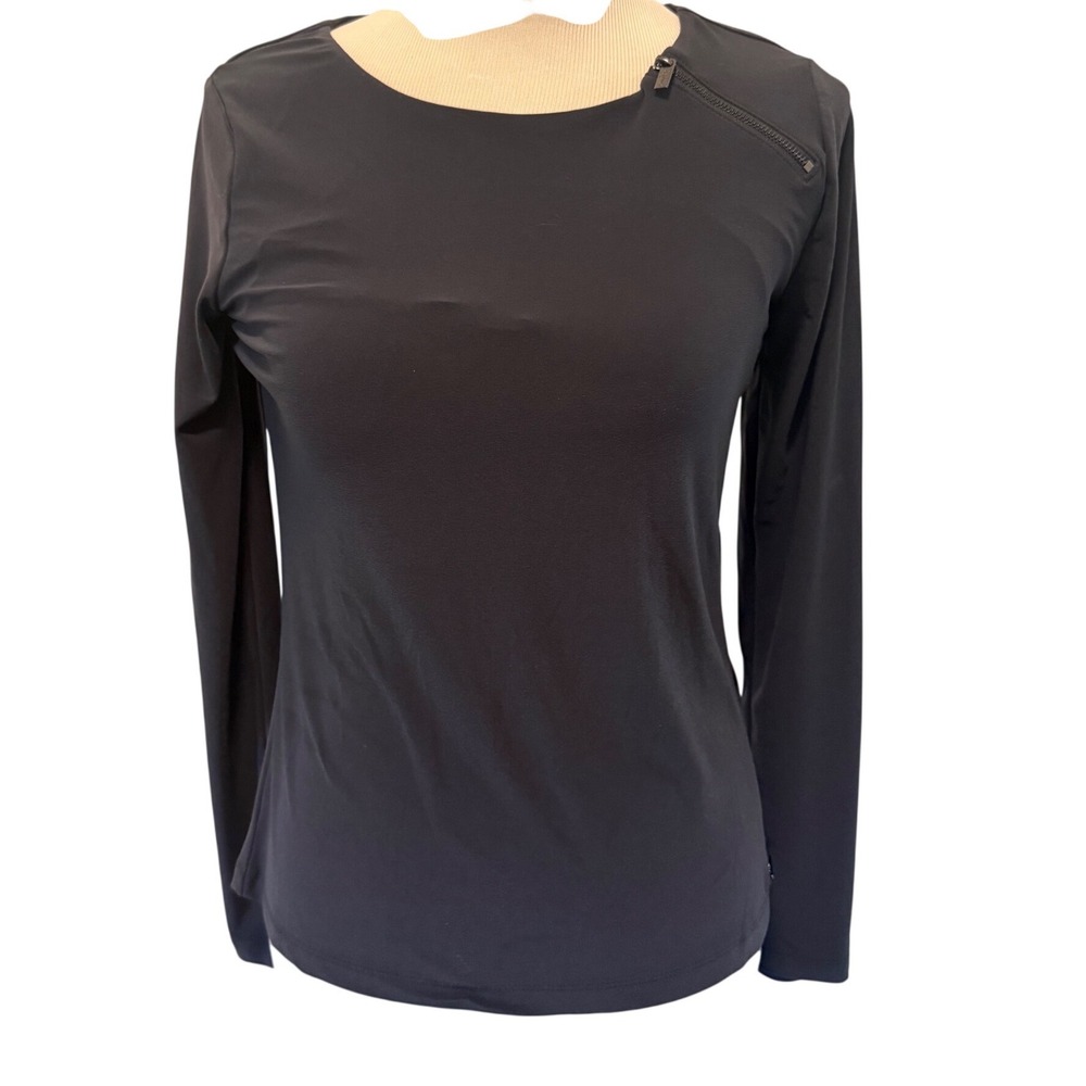 Calvin Klein Womens Gray Long Sleeve Shoulder Zipper Top Size S Stretch Modern